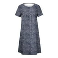 thumbnail image 3 of QJUHUNG Midi pour Femmes Été Décontracté en Vrac Boho Imprimé Floral Col Rond Manches Courtes Genou Longueur Robe Froncée avec Poches, 3 of 4