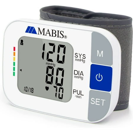 MABIS Universal Wrist Talking Blood Pressure Monitor  Visual BP Guide  396 Reading Memory Storage for 4 Users  Protective Storage Case