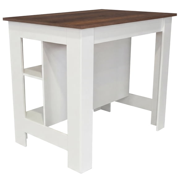 TUHOME Cala Kitchen Island with Antimicrobial Tabletop & 3 Open Shelves, Seating Workstation