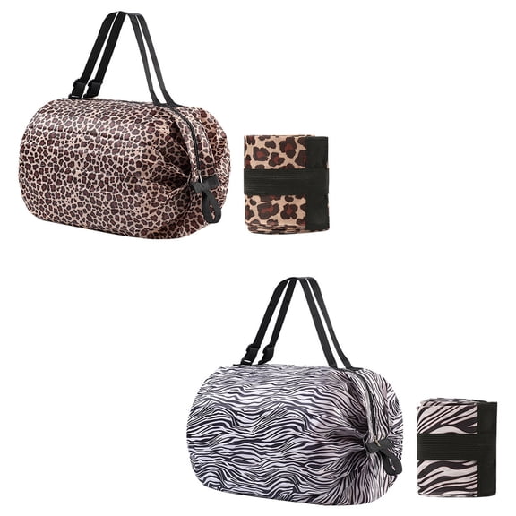 2Pcs Reusable Shopping Bag Foldable Grocery Storage Tote Bag Organ Style Fold Oxford Cloth Portable Duffle for Shopping