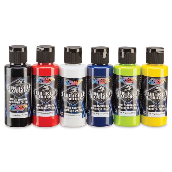 Createx Wicked Colors Airbrush Color - Opaque Primary, Set of 6, 2 oz, Bottles