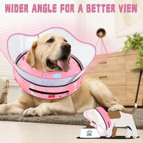 Elevated Inflatable Dog Cone Collar to Stop Licking, Dog Donut Collar After Surgery, Soft Pet Cone Alternative for Small Medium Large Dogs Pink,S(Neck 7"-9.5")