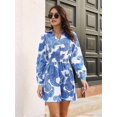 thumbnail image 6 of Women'S 2025 Fall Dresses, Floral V-Neck Cable Waist Long Sleeve Dress Short Bohemian Flowy A-Line Mini Dress Blue XL, 6 of 8