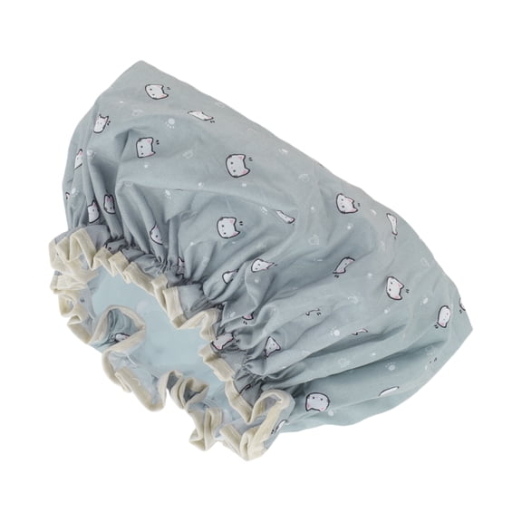 Unique Bargains 1 Pc Women Cat Pattern Bath Cap for Bathroom Business Travel Blue White
