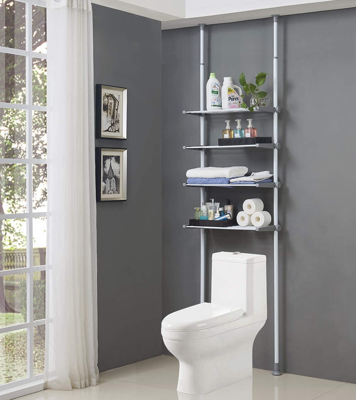 ALLZONE Bathroom Organizer Over The Toilet 4Tier Adjustable Shelves