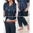 thumbnail image 4 of Womens Silk Satin Pajamas Set 2pcs Short Sleeve Button Down Pajama Set Womens Satin Sleepwear Set with Long Pant Womens Soft Loungewear Set, S-XXL, 4 of 11