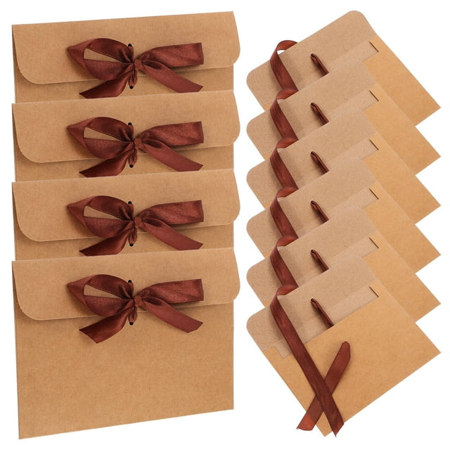 WRITWAA 50Pcs Special Events Envelopes With Ribbons Retro Kraft Paper Coffee Elegant Decoration