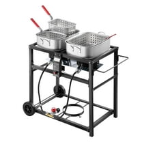 Propane Deep Fryer Outdoor Commercial Cooker Cart - Dual Tank 36QT, Two 40000 BTU Burners, Wheels