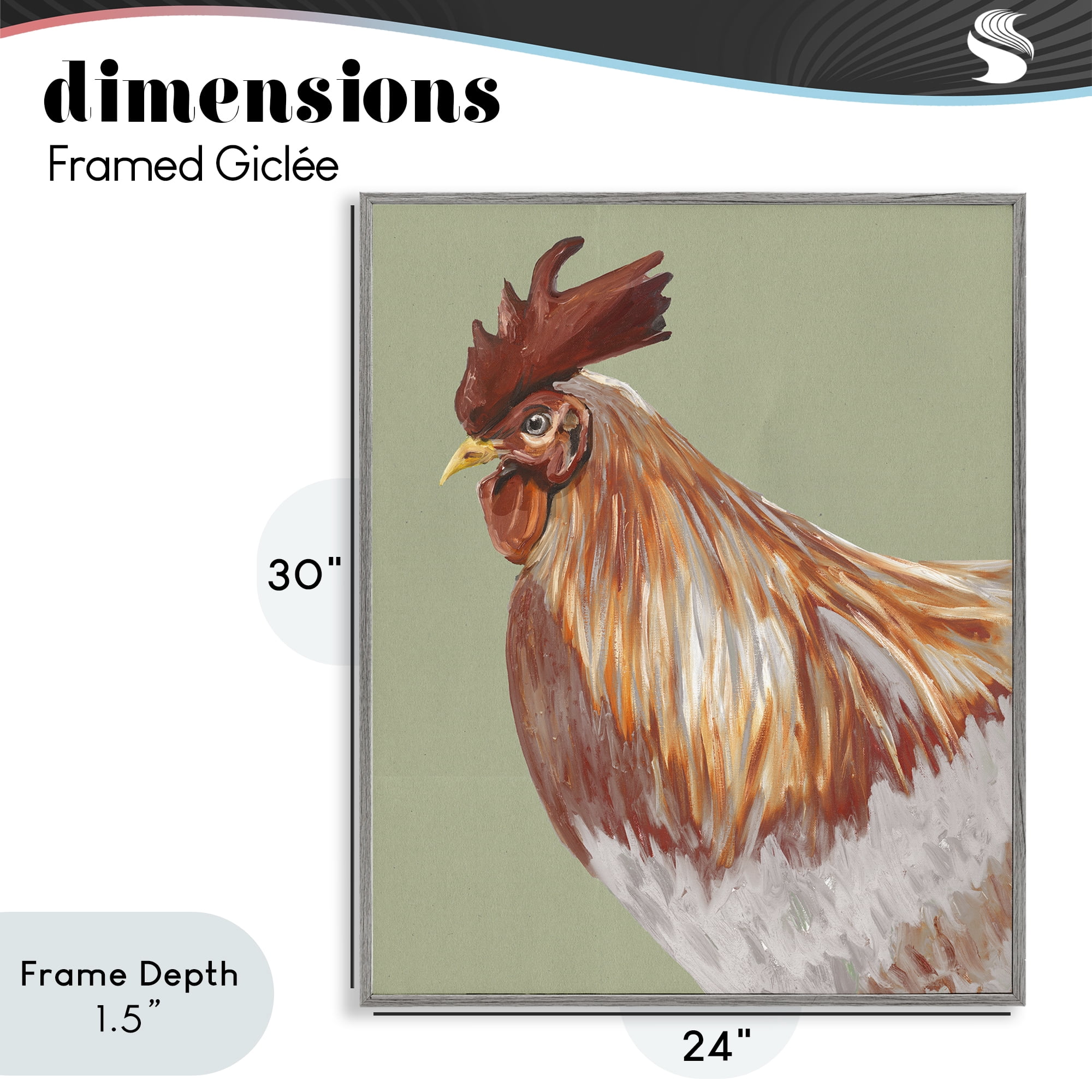 Stupell Industries Gallant Rooster Portrait Gray Framed Giclee Art, design by Andy Beauchamp