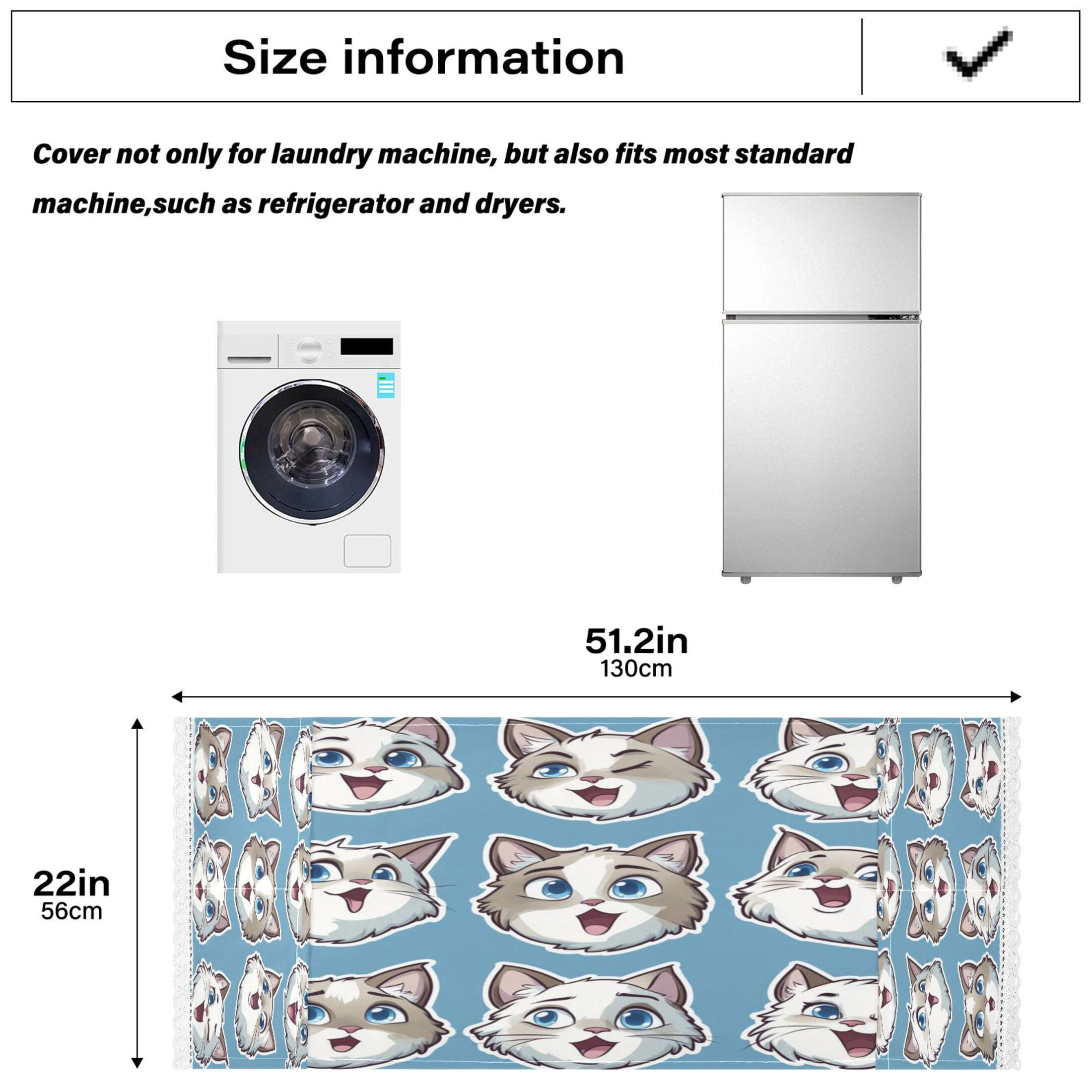 Cute Cartoon Ragdoll CatWasher and Dryer Covers Dust-Proof and Oil Resistant Fridge Cover with 4 Storage Pockets Washing Machine Top Cover for Laundry Kitchen Home 51.2 x 22 In