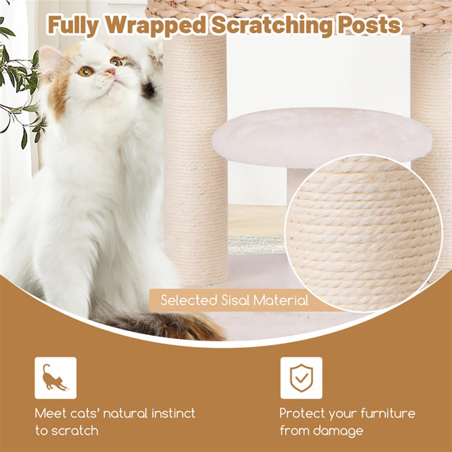 Kadyn 41" Modern Cat Tree with Toy, Cat Tower Condo for Indoor Cats with Cattail Fluff Condos, Sisal Scratching Posts and Top Perch, Beige