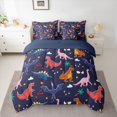 thumbnail image 2 of Homewish Children Kids Cartoon Dinosaur Bedding Comforter Set 7 Pieces,Jungle Animal Full Bedding Set Lightweight,Kawaii Wildlife Dino Fitted Sheet Flat Sheet,Breathable Home Decor,Reversible, 2 of 8