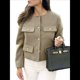 thumbnail image 2 of Chaqueta Blazer Corta para Mujer, Sin Cuello, con Botones, Estilo Informal de Negocios, para Otoño e Invierno Color Oliva XS, 2 of 7
