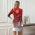thumbnail image 4 of Women's High-Neck Casual Long-Sleeved Printed Slim-Fit Christmas Vintage Dress for Holiday Parties and Elegant Events,Pink,M, 4 of 7