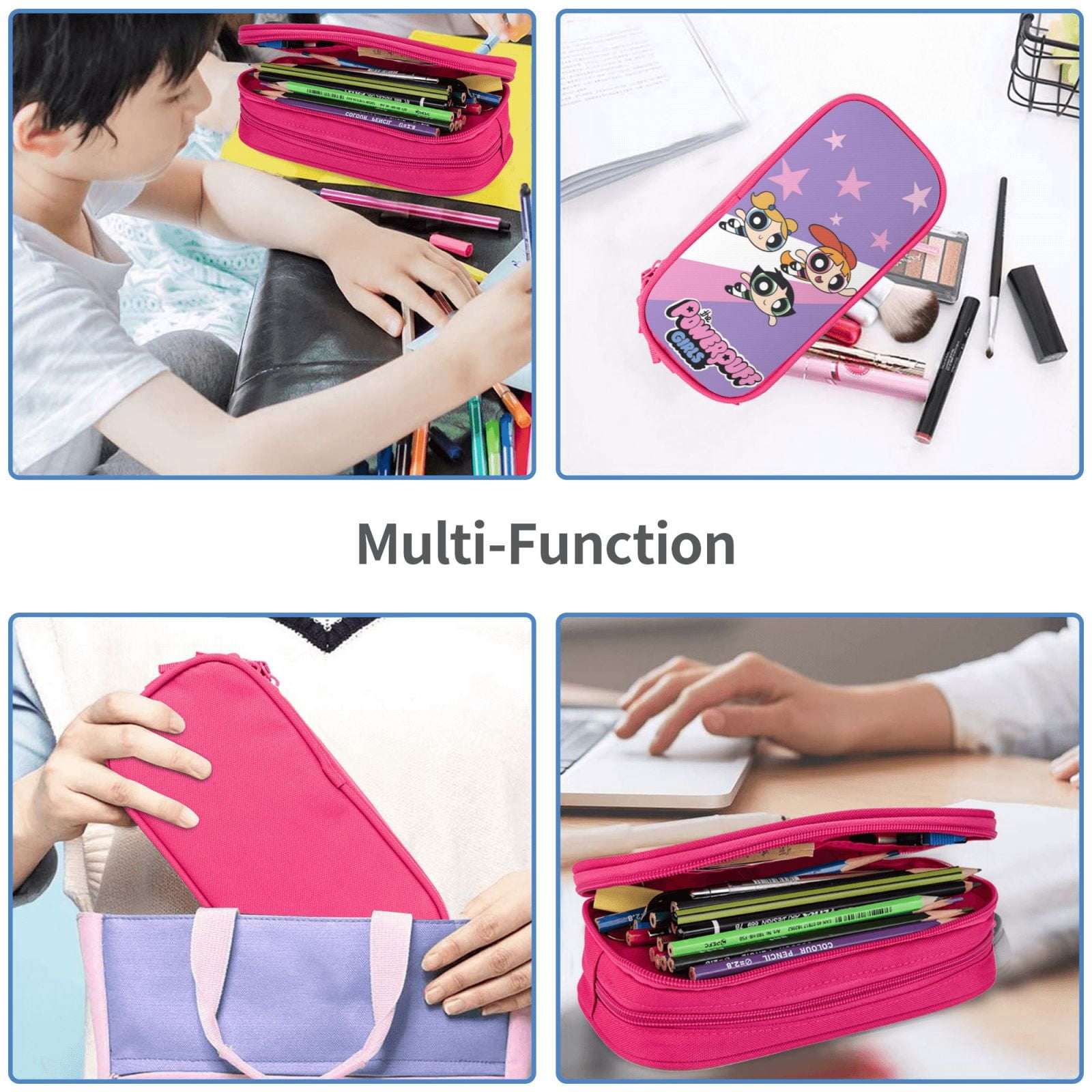 The Powerpuff Gi-rls Pencil Case Large Capacity Pencil Pouch Pen Bag Office Stationery Organizer Travel Makeup Bag Pink