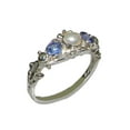 thumbnail image 1 of LBG British Made 10k White Gold Cultured Pearl & Tanzanite Womens Trilogy Ring - 33 size options - Sizes 4 to 12 Available, 1 of 6