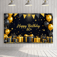 thumbnail image 7 of Black Gold Themed Happy 80th Birthday Banner Backdrop, Star Balloon and Gift Box Elements, Party Decoration for Birthday Party Photography Props Decorations, 7 of 7