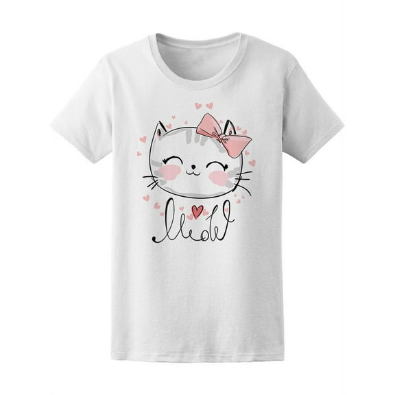 Cute Cat Sketch Meow Love T-Shirt Women -Image by Shutterstock, Female XX-Large