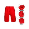thumbnail image 4 of Mens Fleece Sweat Cargo Shorts With Elastic Waistband Drawstring Athletic Workout Gym Shorts-Red,XXL, 4 of 5