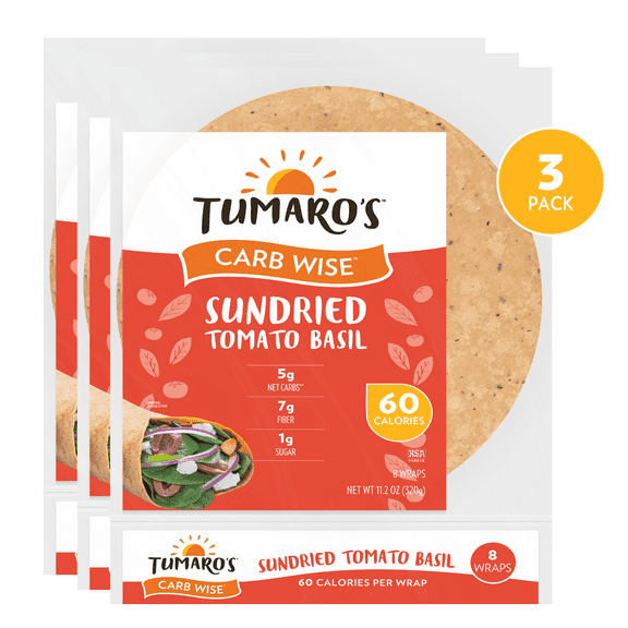 Tumaro's Sundried Tomato Basil Carb Wise Wraps, 3 pack, 24 count