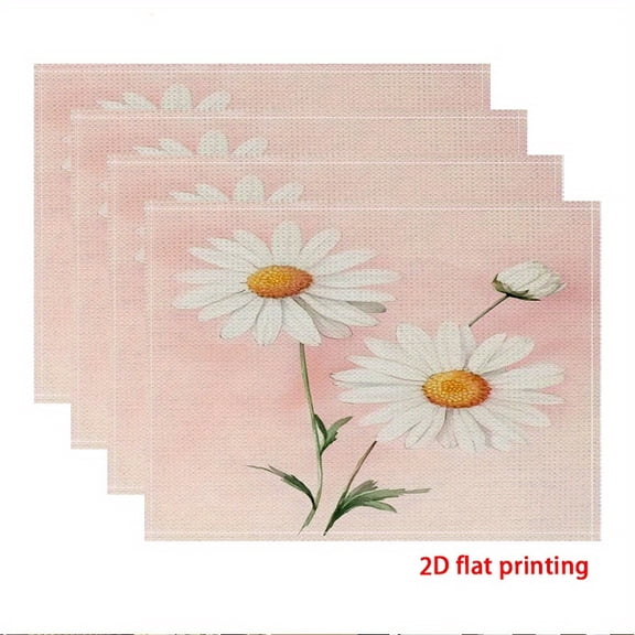 4pcs, The delicate pink daisy Pattern placemats, fashion print pattern table mat, for dining table, kitchen, party, indoor, holiday, dinner parties and home decor (table mats) 12x18 Inch