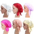 thumbnail image 3 of Joernso Solid Color Women Sleeping Hat Adjustable Night Cap Satin Silk Wrap Hair Care, 3 of 8