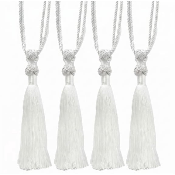 4 Pack Handmade Braided Curtain Tiebacks, Long Tassel Rope Drape Holders