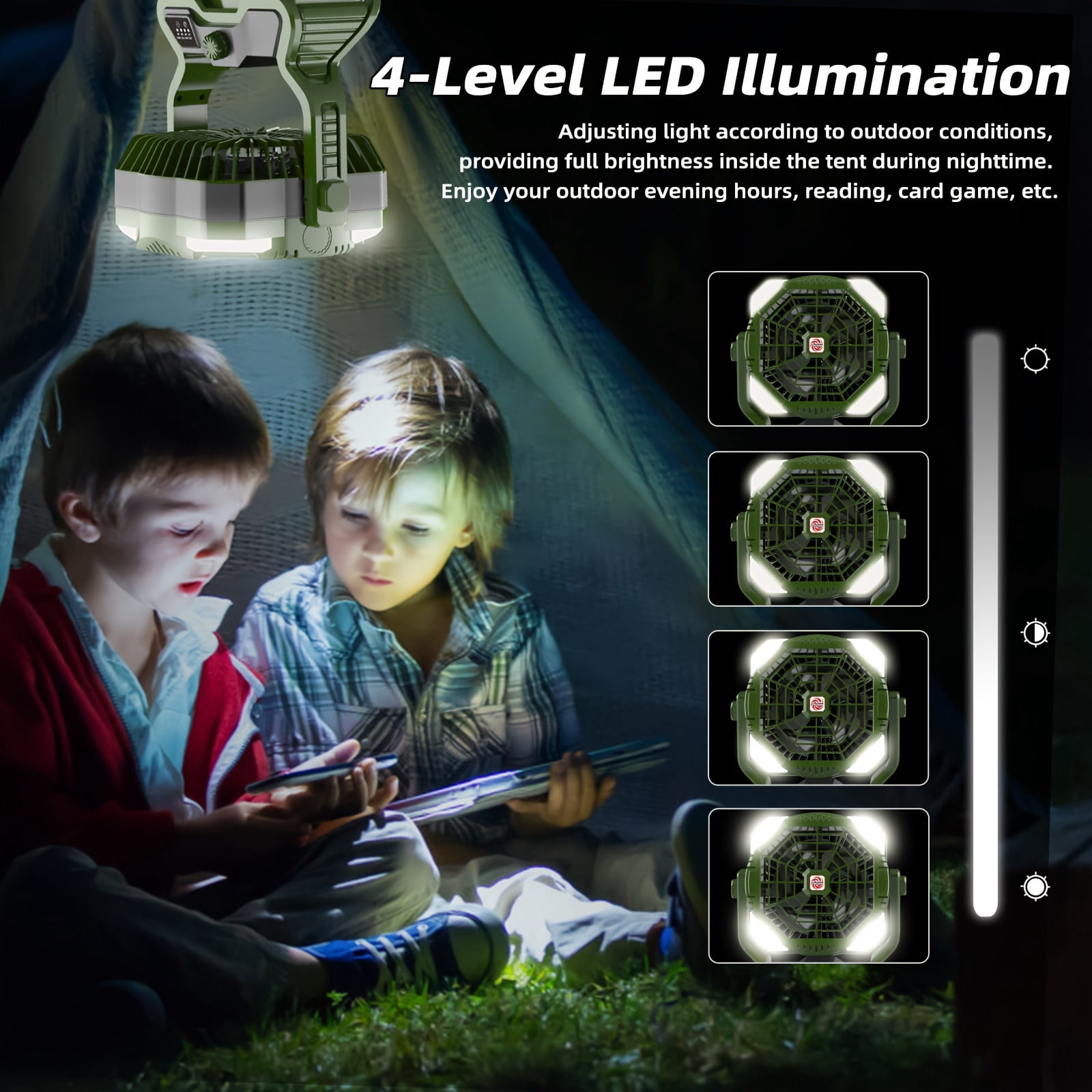 Roykaw Rechargeable Camping Fan w/LED, 20000 mAH Battery Fan, 36 Hrs Work, Cordless Portable Fan