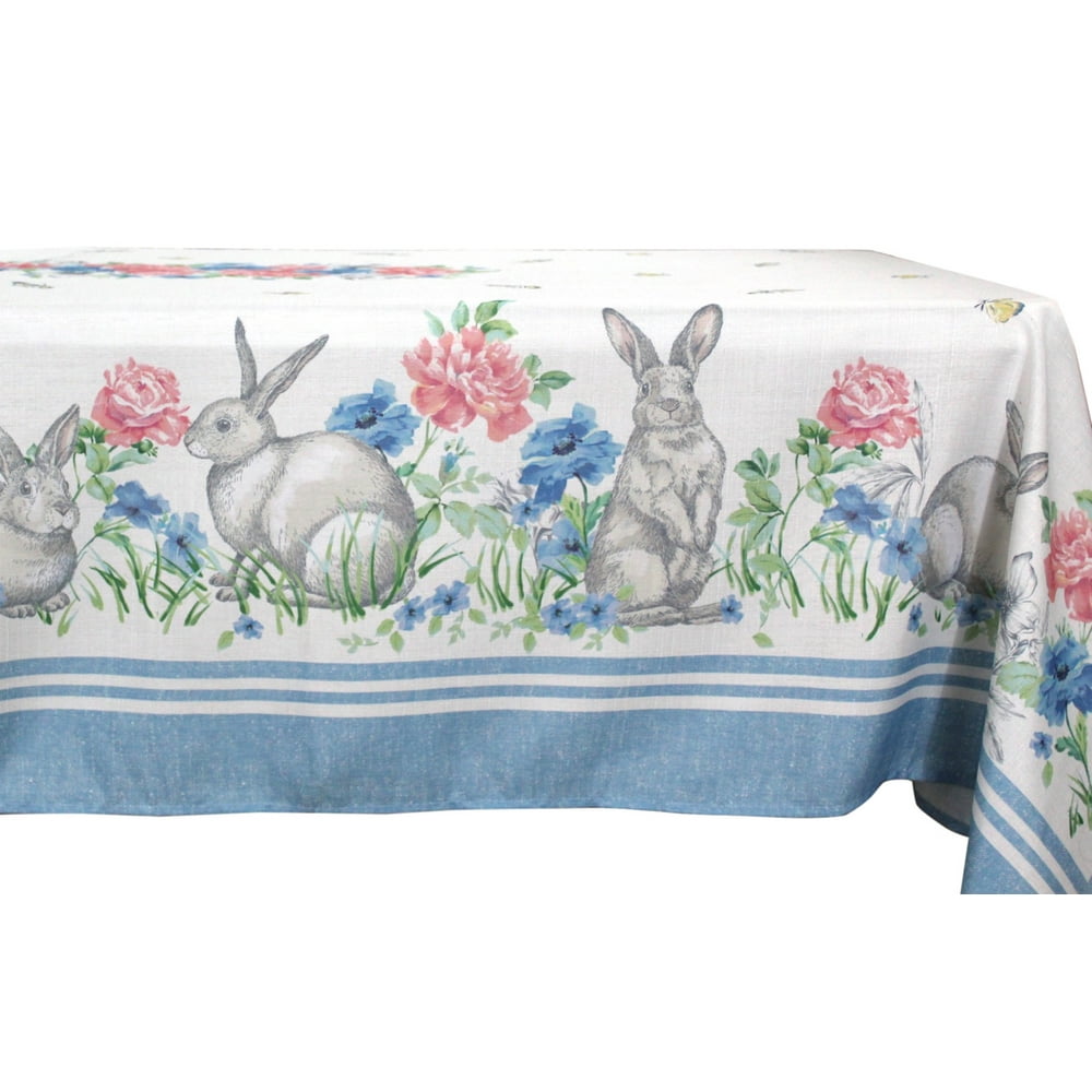 Country Easter Spring Fabric Tablecloth Colorful Bunny Flower Print