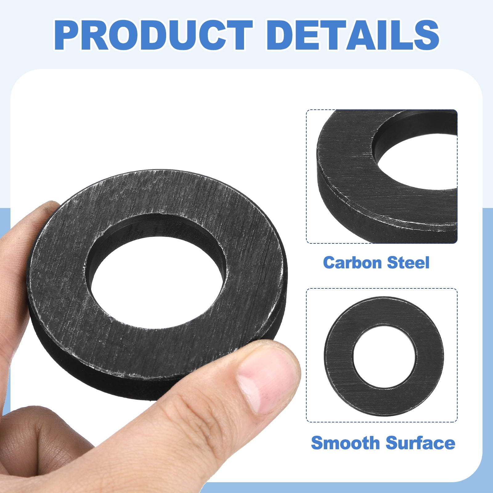 Uxcell 12pcs 1-3/16" Black Flat Washer for M30 Screw, Steel Metal Washers 30mm ID 60mm OD 10mm l for Industrial, Screws Bolts
