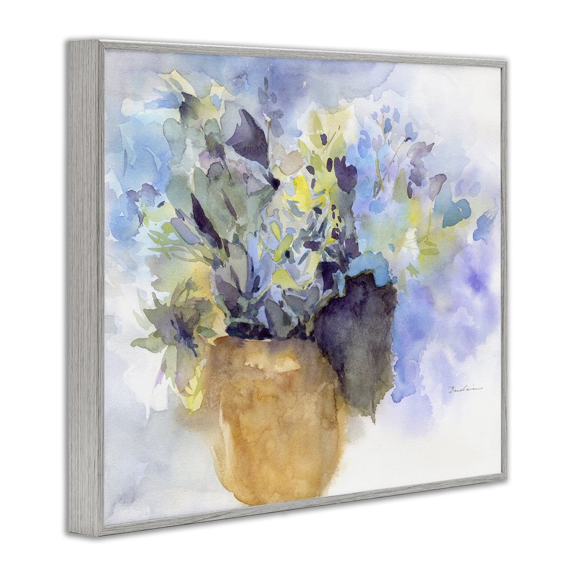 Stupell Industries Watercolor Blue Hydrangea Botanical & Floral Painting Gray Framed Art Print Wall Art, 30 x 24
