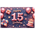 thumbnail image 2 of Yatrandify Pink Theme Happy Birthday Banner Decorative Stars Balloons Cake for Birthday Party Indoor Celebration, 2 of 8