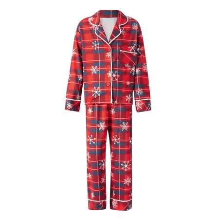 

Eyicmarn Family Matching Pajamas Christmas Snowflake Plaid Print Long Sleeve Button Tops and Casual Pants Sleepwear