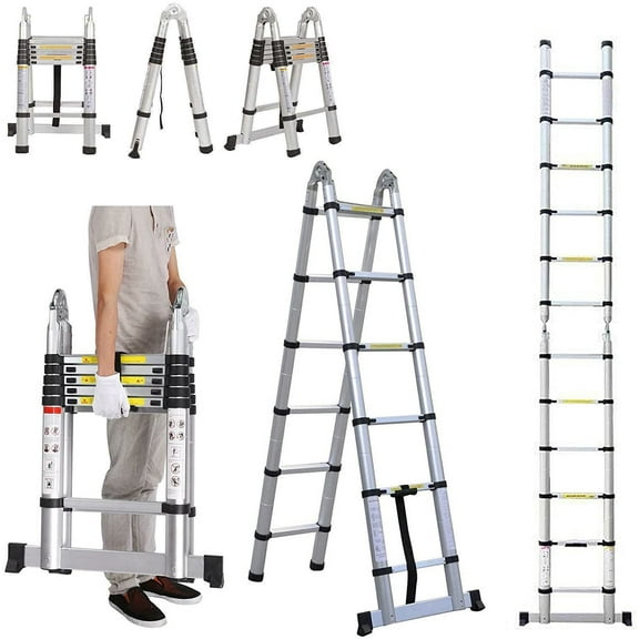 Dayplus EN131 Extendable Aluminum Alloy Professional Use Telescoping Ladder12.5ft/3.8M