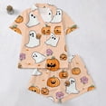 thumbnail image 2 of Tnhcen Women's Halloween Pajama Set Short Sleeve Button Down Lapel Collar Printed Milk Silk Loungewear Matching Sets Soft Stretchy Pajamas for Women S-2XL, 2 of 9