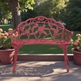 thumbnail image 2 of Tcbosik 38.5-Inch Outdoor Bench, Cast Aluminum Outdoor Furniture, Metal Bench with Floral Rose Accent & Antique Finish, Red, 2 of 9