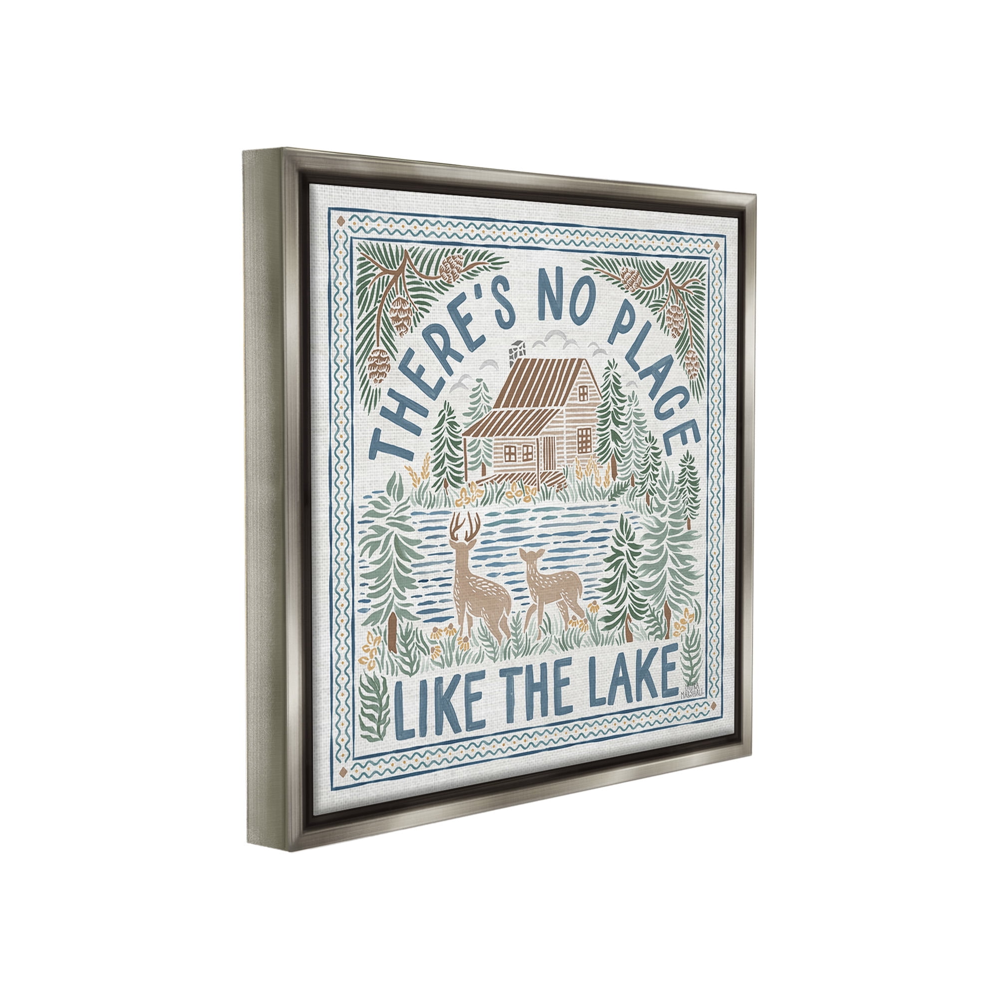 Stupell Industries No Place Like Lake Landscape Painting Gray Floater Framed Canvas Art Print Wall Art, 18 x 18