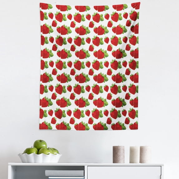 Strawberry Tapestry, Delicious Organic Food Theme Colorful Strawberries Print, Fabric Wall Hanging Decor for Bedroom Living Room Dorm, 5 Sizes, Lime Green Vermilion, by Ambesonne