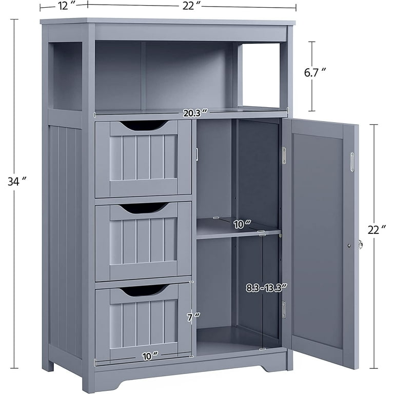 Stanly Bathroom Floor Cabinet Wooden Storage Organizer with 1 Door and 3  Drawers, Free-Standing