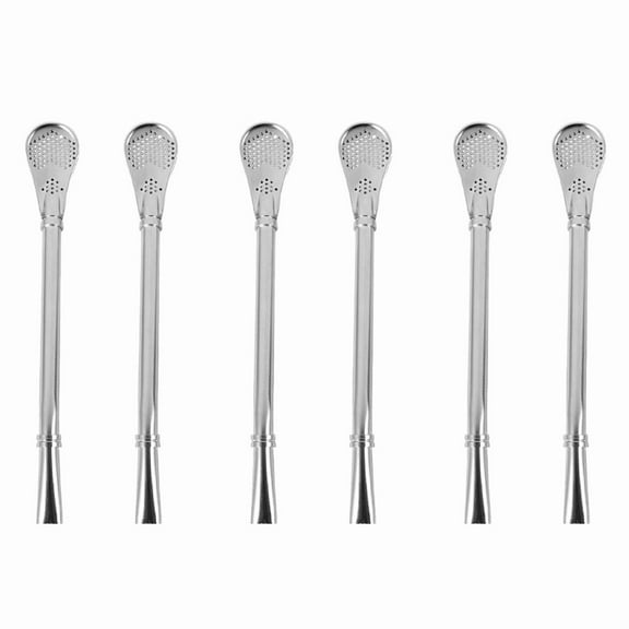 Set of 6 Pcs - Stainless Steel Bombilla Gourd Drinking Straw Filtered