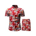thumbnail image 2 of xiaxaixu Men Beach Outfits Printed Lapel Button Down Shirt + Drawstring Shorts, 2 of 4