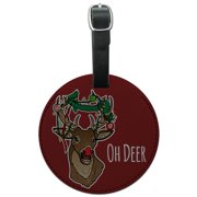 Oh Deer Dear Christmas Holidays Funny Round Leather Luggage Card Suitcase Carry-On ID Tag