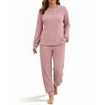 thumbnail image 2 of UVN Pajama Sets for Women Waffle Knit Lounge Sets Long Sleeve Henley Shirts and Long Pants Sleepwear 2 Piece Pjs Soft Comfy Loungewear with Pockets, 2 of 8