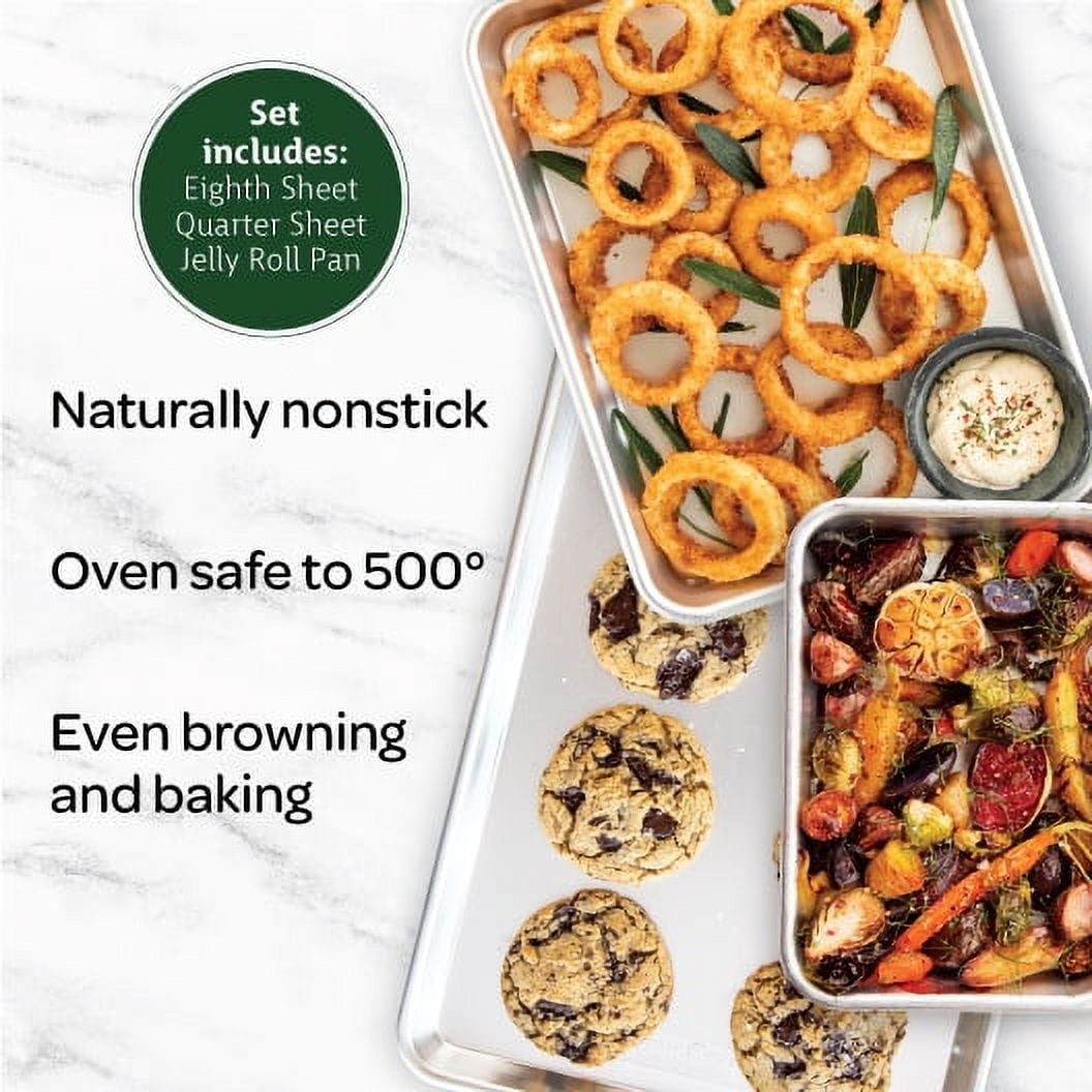 Nordic Ware Naturals 3 Piece Aluminum Sheet Pan Set with Jelly Roll, Quarter Sheet and Eighth Sheet Pans