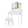 thumbnail image 1 of Gymax Bathroom Vanity Jewelry Makeup Dressing Table Set With Stool 4 Drawer Folding Mirror White, 1 of 8