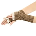 thumbnail image 2 of LIZENG Women's Knitted Hollow Lace Gloves Clearance Lightweight Acrylic Tree Leaf Design Half Finger Winter Gloves with Elegant Lace Trim, 2 of 4