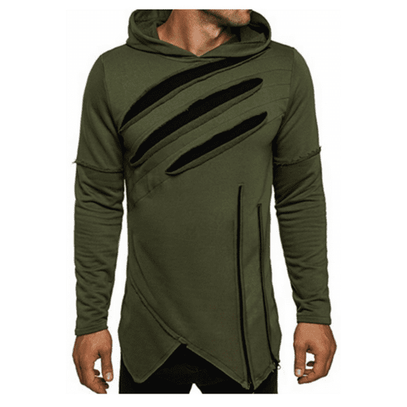 Men T-Shirts Casual Ripped Short Sleeve Irregular Slim Hood T-Shirt Fitness