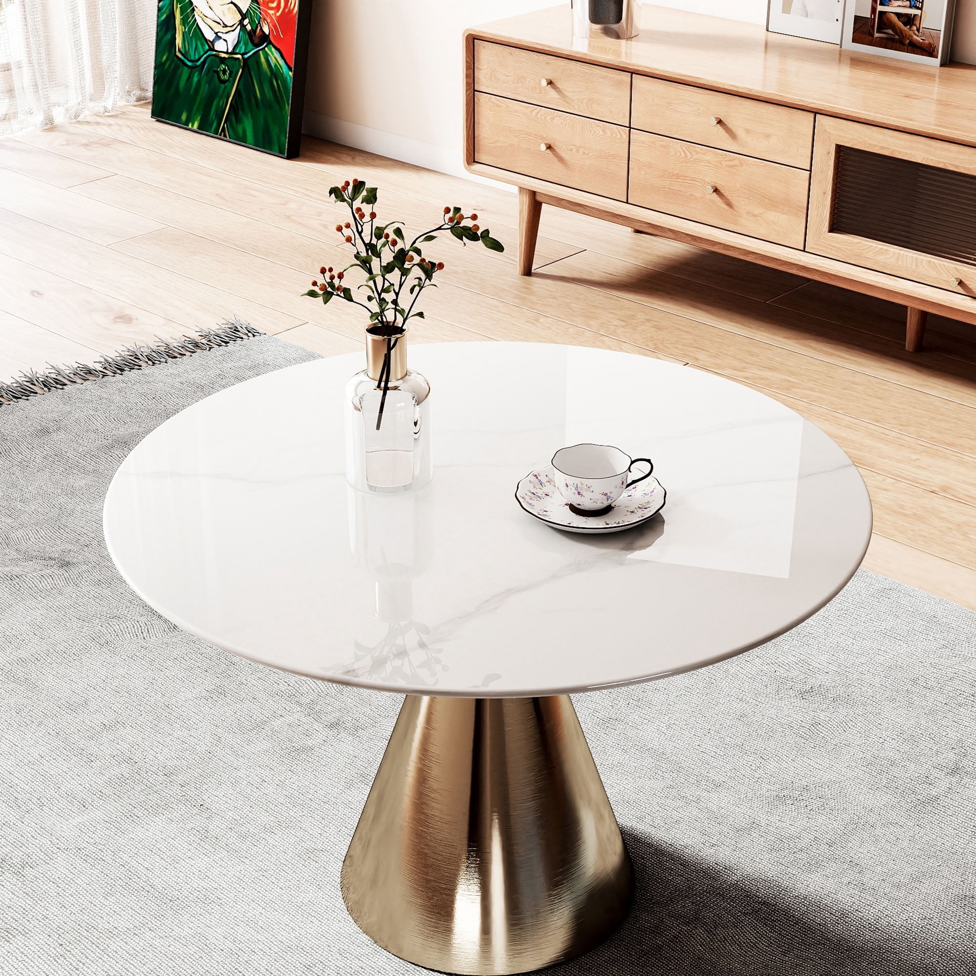 MAYEERTY 36in Round Tempered Glass Table Top, 0.31in Thick White Marble Print DIY Replacement Table Cover, Heat Scratch Proof Desktop for Indoor Outdoor Coffee Patio Dining Table