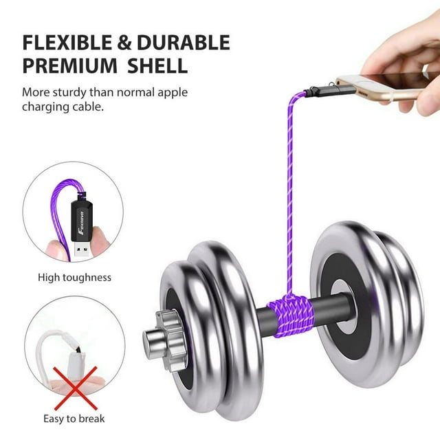 Câble de Charge de Lumière Fluide Visible EL & Câble de Charge et de Synchronisation Micro USB EL Light Light up Câble de Données de Synchronisation de Charge pour Android et I-Produit (Violet)
