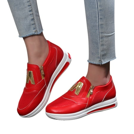Mepaouo Women s Casual Shoes Breathable Walking Shoes Zipper Comfortable Slip on Sneakers